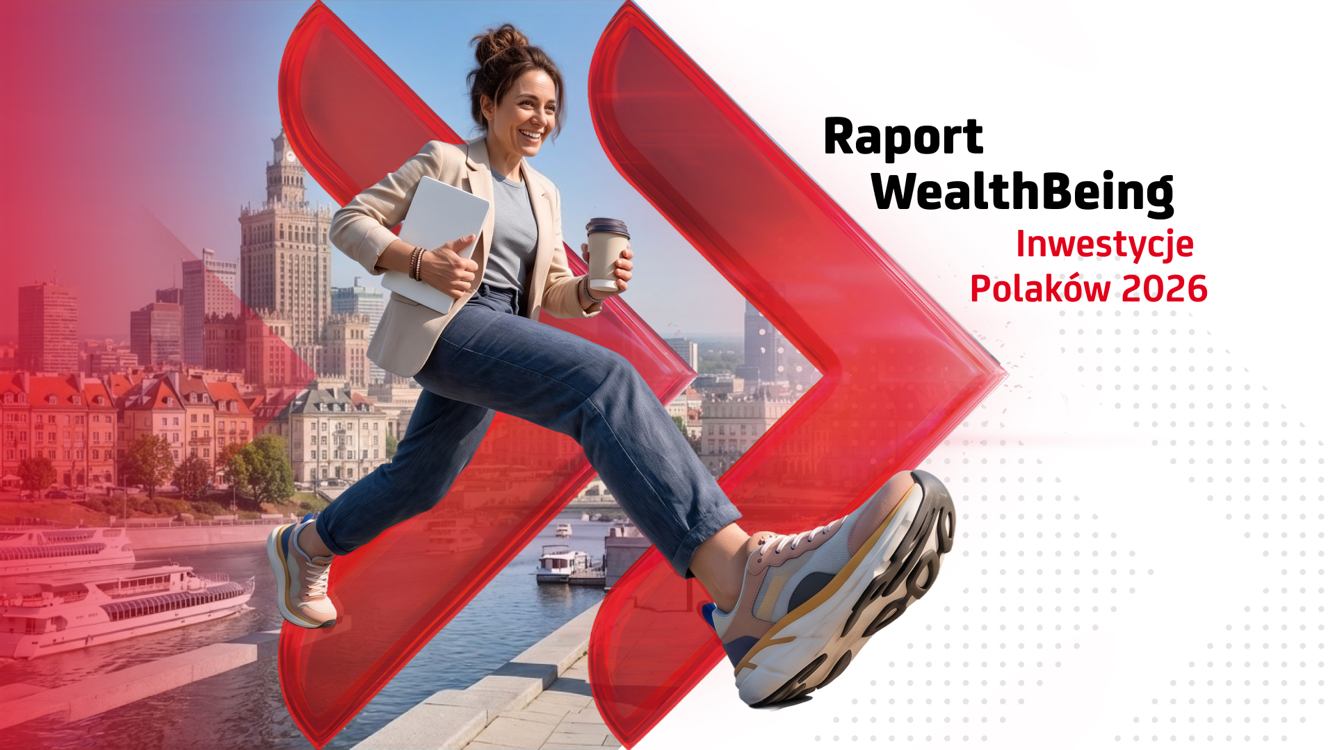grafika przedstawiająca młodę kobietę i napis Raport WealthBeing - Inwestycje Polaków 2026